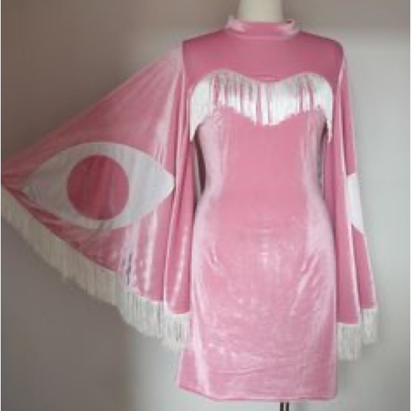 Fashion Brand Company Dresses & Skirts - SOLD Fashion Brand Company NWOT rare pink moth eye velvet fringe mini dress XL